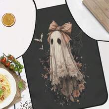 1pc Halloween Lace Ghost Print Apron, Featuring Bow Ghost, Withered Leaf, Bat, Spider Web Patterns, Durable Cooking Apron Suitable For Bakers, Cake Decorators, BBQ Enthusiasts, Gardeners, Painters, Nail Artists - Perfect Gift For Home And Professional Chefs - Multicolor - View 5