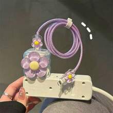 極簡花卉充電器保護套，適用 Apple 14 系列 11/12/13/16/15 快速充電器保護套，20W 充電器保護套，送給朋友的理想禮物 - 粉色 - 查看 4