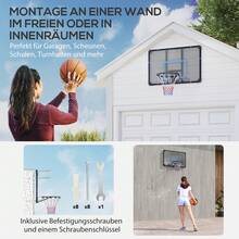 Wall-Mounted Basketball Hoop, Basketball Backboard With Rim And Net For Outdoor Use, Steel, 113 X 61 X 73 Cm, Ideal For Garden And Playground - 黑色+白色 - 查看 2