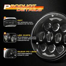 80W 5-3/4" 5.75" Round LED Projection Headlight Compatible With Dyna Street Bob Super Wide Glide Night Rod Train Deuce Custom Iron 883,Black - A - View 3