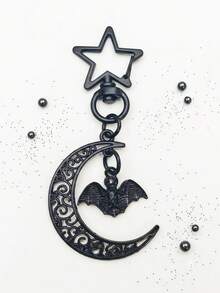 1pc Gothic Star Clasp Crescent Moon Bat Keychain, Retro Hollow Alloy Bag Charm, Punk Y2K Key Ring For Car Keys Backpack, Halloween Gift - Multicolor - View 4