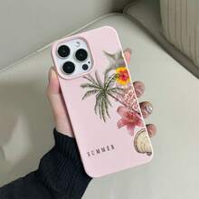 1件極簡夏季椰子樹粉色海龜花卉圖案手機殼，液態矽膠大孔防震軟殼保護套，適用於 /Apple 11/12/13/14/14 Plus/15/15 Plus/16/16 Plus/17/17 Pro 及更多機型 - 彩色 - 查看 3