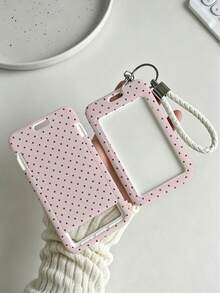 New Minimalist Polka Dot Pattern (Randomly Distributed Print) Card Holder (Card Holder + Keychain), Suitable For Student ID, Meal Card, Transit Card, Access Card And More, Functions As Bag Charm, Keychain, Wallet And Bank/Credit Card Storage, Equipped With Sliding Cover Design And Lanyard, Made Of Durable Plastic Material, Sturdy And Long-Lasting, Effectively Protects Work ID, Essential For Holiday Travel And University Life - Multicolor - View 4