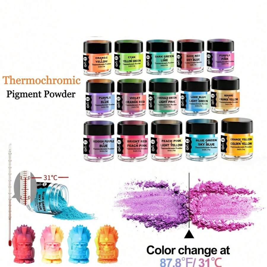 Bubuk Pigmen Termokromik, Aktif pada Suhu 88℉/31℃, Cocok untuk Resin Epoksi, Slime, Seni, Cat, Kain, Pewarna, 5ml/Warna