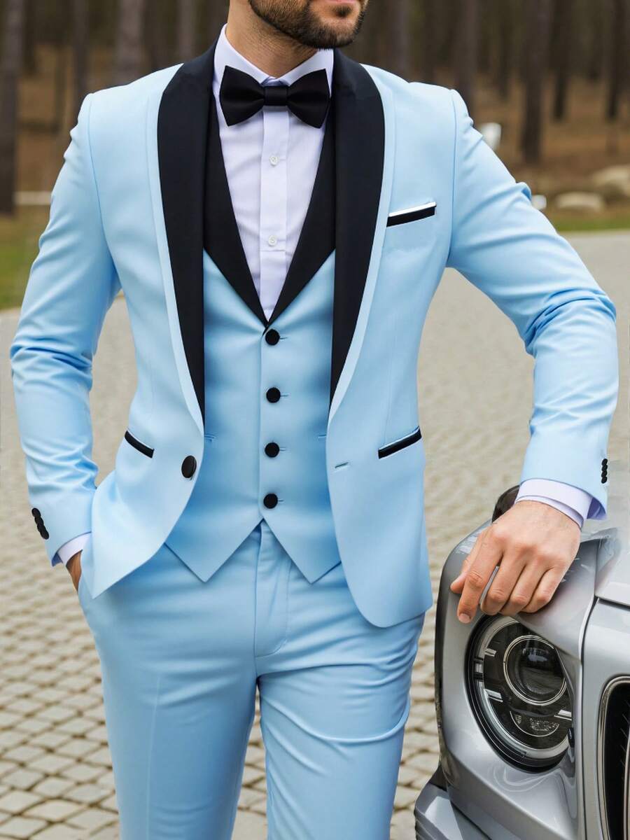 3-Piece Men's Business Suit, Comfortable Solid Color Groom Tuxedo, Casual High-Quality Office Formal Suit Jacket, Vest And Trousers