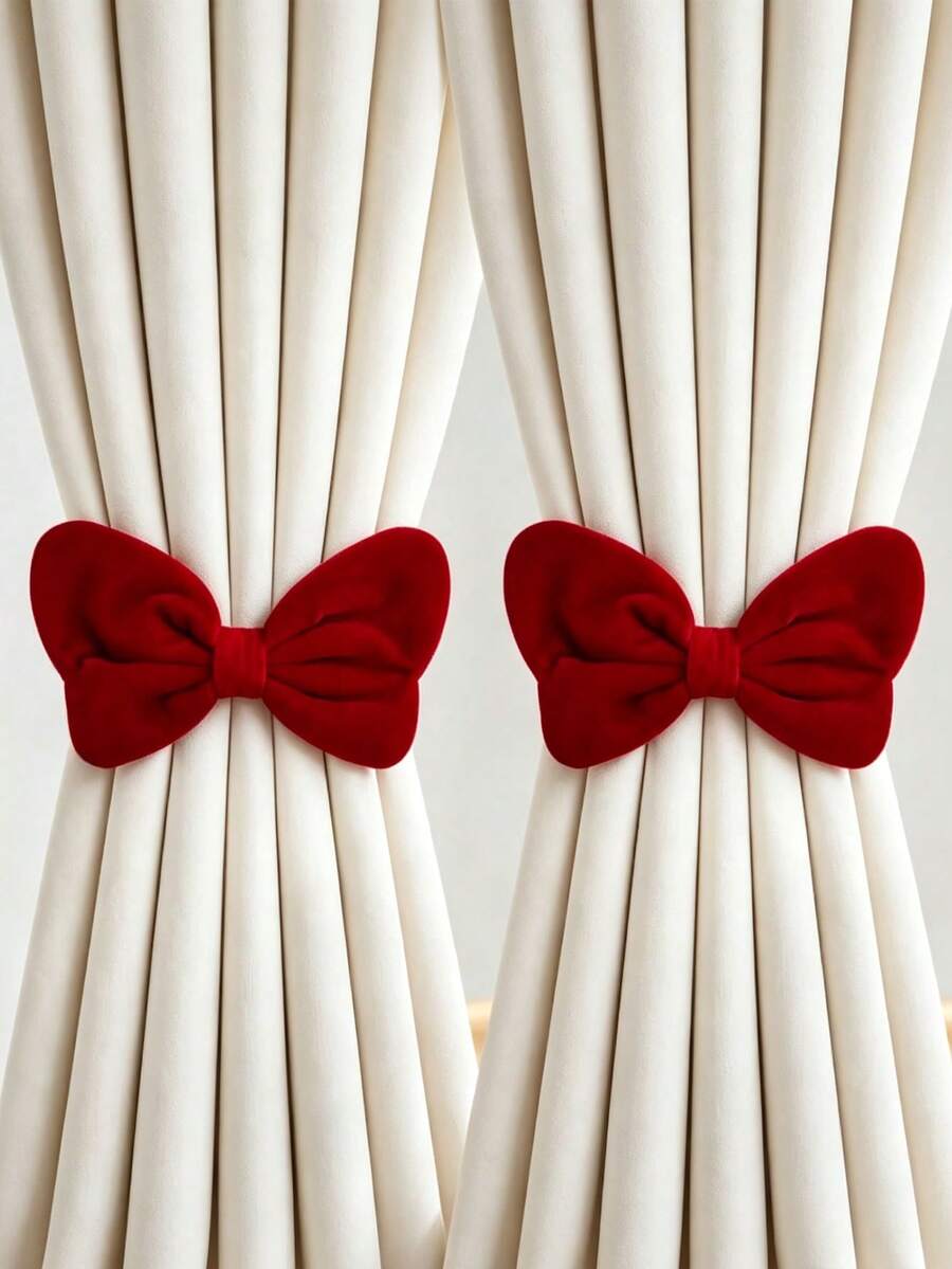 4pcs/2pcs Colorful Bow Curtain Tiebacks, Adjustable No-Drill Design, Decorated With Faux Pearls, Suitable For Bedroom, Living Room, Dining Room, Classroom, Hotel, Tea Room, Guest House, Etc. - one-size - View 1