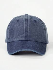 1pc Women's Spring/Summer Korean Style Distressed Vintage Curved Brim Baseball Cap, Plain Solid Color Washed Cap For Couples And Men - Navy - View 5