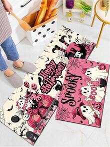 1/2pcs Halloween Pink Ghost Pattern, Vintage Diatomaceous Earth Bath Mat, Super Absorbent, Non-Slip, Perfect For Bathroom, Kitchen And Dining Room, Quick Drying, Machine Washable, Ideal Home Decor And Bathroom Mat Gift - Multicolor - View 7