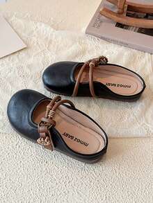 Sepatu Selop Mary Jane Anak-Anak dengan Tali Pita Ganda Bergaya Retro - Hitam - View 4