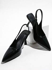 1 Pair 2026 New Black High Heels, Teen Prom, Elegant Buckle Decoration, French Style Office Wear - Black - View 7