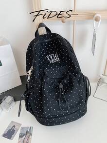 1PC Fashion Minimalist Polka Dot Drawstring Backpack, Letter Embroidery Accents, Soft Fabric Lightweight Shoulder-Friendly, Dual Side Drawstring Pocket Design, Ample Layered Storage Space, Korean Style Girly Vibe Classic Backpack, Versatile Practical Women's Bag For School, Travel, Commute - Multicolor - View 6