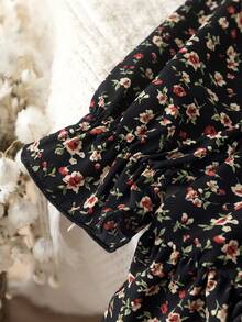 BASUSARRI Young Girls Floral Country Style Sweet Simple Cute Long Sleeve Dress Autumn/Winter - Black - View 6