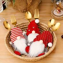 6pcs, Festive Tableware Storage Set, Table Forks, Spoons, And Placemats, Tableware Pocket Set, Decoration - Red - View 4