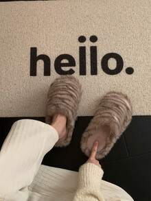 XIXITIAO Cute Animal Print Plush Slippers, Warm Soft Sole Indoor Home Slippers, Suitable For Autumn And Winter - Light Gray Cat Pattern - View 2