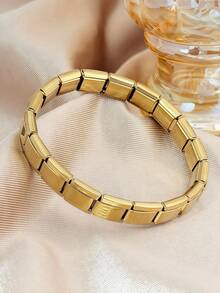 Colors Stainless Steel Square Link Bracelet, 18K Gold Plated Waterproof Stackable Chain Wrist Jewelry For Ladies - Multicolor - View 8