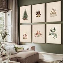 1/6pcs Set Framed/Unframed Pink Bow Wreath Tree Bells Ornament Nutcracker Snowflake Christmas Canvas Poster Cozy Winter Xmas Holiday Nursery Wall Art Print Minimalist Girl Room Festival Decor Painting For Dorm,Kids Room,Bedroom,Modern Home Decoration - B - View 4