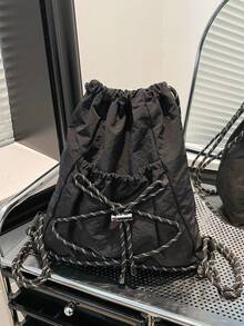 Tas Serut Hitam, Ransel Serut Multifungsi Kapasitas Besar, Gaya Olahraga Modis, Cocok Untuk Sekolah, Bepergian, Penggunaan Kasual Sehari-hari, Desain Lucu - Hitam - View 11