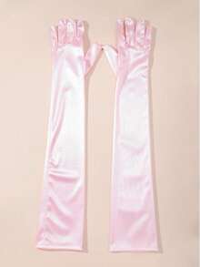 1 Pair Pink Satin Long Gloves For Women, Sexy Evening Party Gloves Suitable For Wedding Party Outfit Matching - Pink - View 2