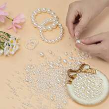 1200pcs/Box 4-12mm Perforated Pearl Beads, Used For Jewelry Making, 5 Sizes Round Pearls For Bracelet Making Kit, Perforated Small Pearl Filler Beads, Suitable For DIY Craft Necklace Earrings, Craft Beading Set - White - View 5