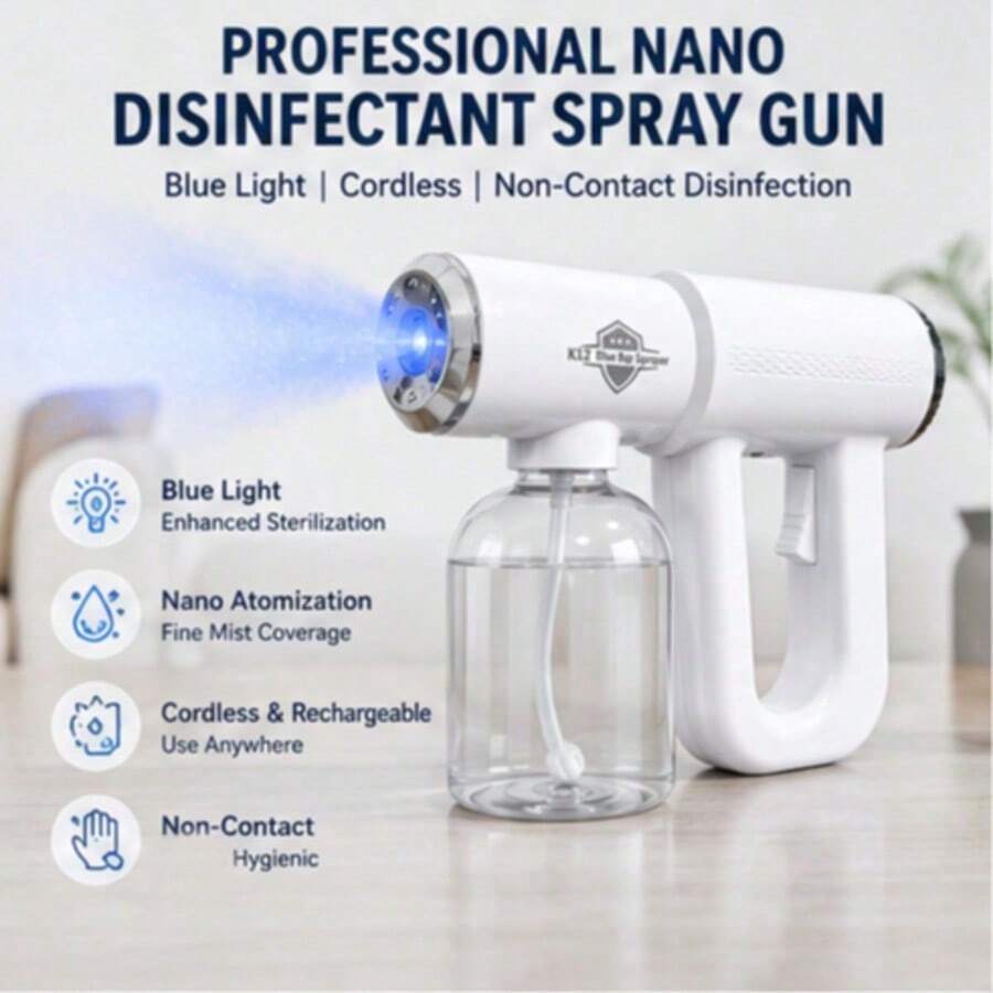 專業納米消毒噴槍：電動噴霧器和無線手持納米蒸汽槍，帶藍光，實現無接觸消毒。