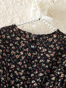 BASUSARRI Young Girls Floral Country Style Sweet Simple Cute Long Sleeve Dress Autumn/Winter - Black - View 9