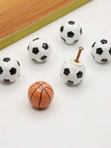 Basketball Soccer Cartoon Drawer Pulls, Baby Children's Room Wardrobe Drawer Ceramic Handles, Single Hole With Screws - Multicolor - View 6