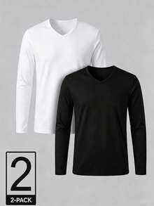 ALTZTAR Men's V-Neck Long Sleeve T-Shirt 2pcs - Multicolor - View 1