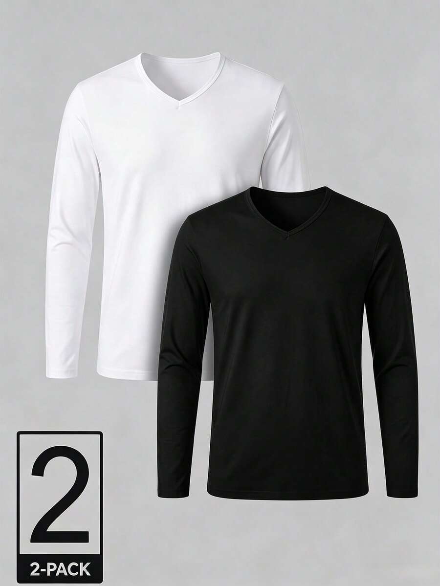 ALTZTAR Men's V-Neck Long Sleeve T-Shirt 2pcs - Multicolor - View 1