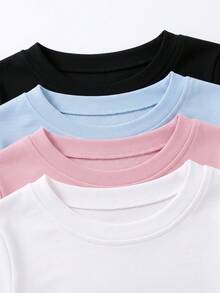 4pcs Tween Girls Basic Solid Long Sleeve T-Shirts Soft Stretchy Crew Neck Pullover Tops Fall School Outfits - Multicolor - View 7