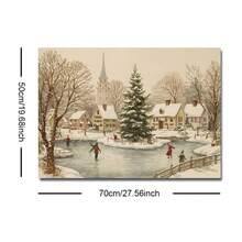 1pc Framed/Unframed Snowy Town Square Christmas Tree Canvas Poster Winter Wonderland Ice Skating Wall Art Print Xmas Festival Nordic Decor Rustic Painting For Apartment,Living Room,Bedroom,Modern Home Decoration - A - View 13
