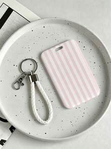 New Minimalist Striped Pattern (Random Print Distribution) Card Holder (Card Holder + Keychain), Suitable For Student ID, Meal Card, Bus/Metro Card And Access Card, With Bag Hanging, Keychain, Wallet And Bank/Credit Card Storage Functions, Equipped With Sliding Cover Design And Lanyard, Made Of Durable Plastic Material, Sturdy And Long-Lasting, Effectively Protects Work ID, Essential For Holiday Travel And University Life - Multicolor - View 3