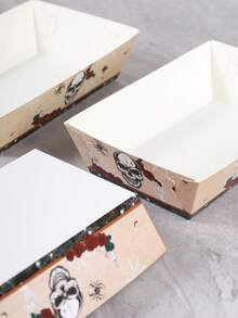 20/24/30/50/100PCS Halloween Paper Food Trays,Disposable Snack Boxes With Gothic Skull, Red Roses,Spiders And Spider Web Print On Beige, Serving Trays For Popcorn,Candy, Fries,Nachos,Hot Dogs,Cookies,Desserts, Gothic Tablescapes And Halloween Buffets - Multicolor - View 4