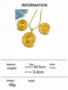 2pcs Fashion Women's Gold-Plated Vintage Oval Pendant Jewelry Set Necklace & Earrings, Suitable For , Saudi Arabia, Middle East, Dubai, Europe, America, Africa, Bridal, Wedding, Party, Evening Dress, Mother's Day, Valentine's Day, Birthday, Wedding, Seasonal Gifts, Daily Wear - Yellow Gold - View 5