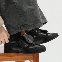 Men's Square Toe Retro Training Shoes, Flip Strap Casual Sneakers For Daily Commute And City Outings - Black - View 8