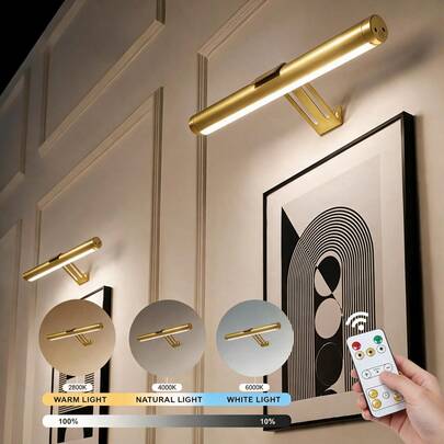 Gold And Black Wall Lamp, USB Rechargeable Wall Lamp With Remote Control, Adjustable Angle And Brightness, Modern Wall Lamp, Suitable For Bedroom Living Room Decoration Light, Hallway Wall Painting Spotlight, Makeup Mirror Vanity Light