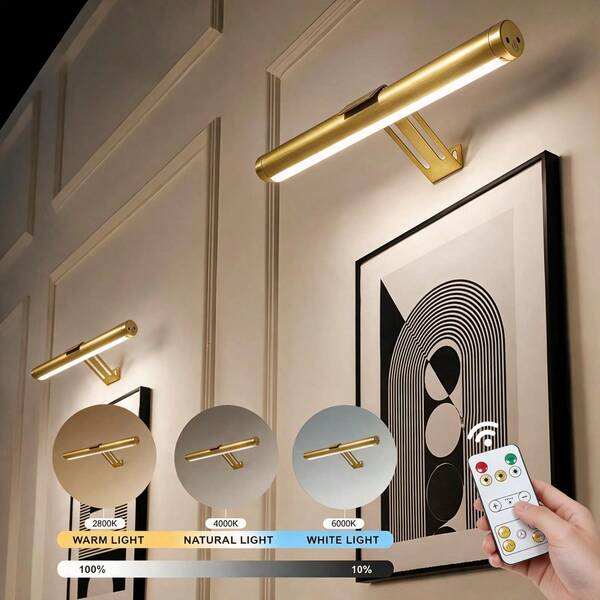 Lampă de perete aurie și neagră, lampă de perete reîncărcabilă prin USB cu telecomandă, unghi și luminozitate reglabile, lampă de perete modernă, potrivită pentru decorul dormitorului și al camerei de zi, spot pentru iluminarea tablourilor din hol, lumină pentru oglindă de machiaj și toaletă