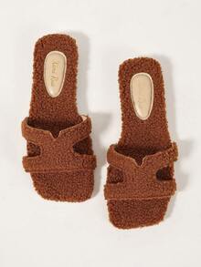 Ximi Ruo Women's Solid Color Flat Fuzzy Fur Slippers Casual Holiday Beach Home Indoor Outdoor Wear Autumn Winter Warm Slippers Simple Fashion Fuzzy Slippers Slouchy Slip-On Women's Shoes Soft Fur Lining Daily Commute Outfit Indoor Home Outdoor Street Wear Versatile Soft Lightweight Women's Slippers Autumn Winter Warm Gentle Style Women's Slippers Comfortable Flat Casual Travel Outfit Shoes Slouchy Home Outdoor Wear Dual-Use Fleece Slippers - Brown - View 6