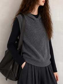 Women's Autumn/Winter Minimalist Casual Fashion Hooded Pullover Sweater Vest Fall - Grey - View 1