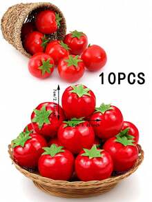 8/10PCS Artificial Tomatoes, Simulated Fruits And Vegetables, Suitable For Home, Kitchen, Festival, Party, Photography, Prop Decoration - Red - View 4