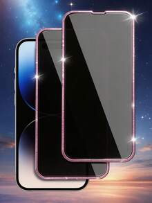 MSRI 2pcs, Pink Glitter Frame Privacy Tempered Glass Screen Protector, 9H Hardness, Anti-Peeping, Precise Fit, Suitable For Phone Cases, Fashionable Phone Accessory, Full Screen Coverage Phone Screen Protector, Compatible With Iphone Duo/18 Promax/18 Pro/18/17e/17 Pro Max/17 Pro/17Air/17/16 Pro Max/16 Pro/16 Plus/16/15 Pro Max/15//14/13/12 And Other Models. - Black - View 3