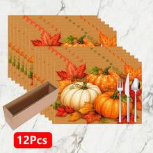 1pc/4pcs/6pcs/8pcs, Autumn, Pumpkin Pattern Suitable For Dining Table, Breakfast Mat, Coffee Bar, All-Season Decoration, Washable Table Mat, Room Decor, Kitchen Dining Table Mat, Indoor/Outdoor Party Decoration, Home Decor, Ideal Gift - Multicolor - View 14