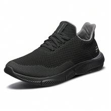 Skechers Men's Lace-Up Lightweight Breathable Cushioned Casual Walking Shoes - Black - View 3