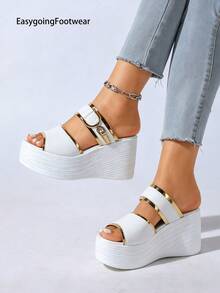Women's Open Toe Platform Wedge Sandals, Comfortable Versatile Casual Shoes For Daily Wear, Home And Outdoor - White - View 3