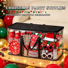 1pc Transparent PVC Christmas Storage Bag With Reinforced Handle And Zipper, Holiday Decoration Organizer Bag, Suitable For Christmas Lights, Wrapping Paper, Party Tableware, Decorations, Travel Holiday Supplies Storage Container - Multicolor - View 5