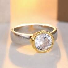 Women's Dual-Color Round Ring, Suitable For Daily Commute, Outdoor Shopping, Party Wear Accessory - Silver - View 9