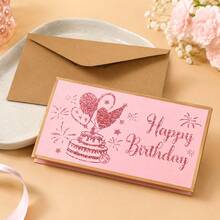 1 Set/4 Sets Pink & Black Glitter Birthday Money Pull Card, Cake-Shaped Foldable Cash Gift Box, Birthday Party Surprise Money Pull Greeting Card Gift Supplies - Multicolor - View 4