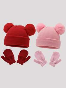 4 piezas/Set Gorro y guantes de punto para bebé, adecuado para niños/niñas, regalo ideal para Navidad/Acción de Gracias. Gorro de punto cálido, transpirable, suave y amigable con la piel para bebé - Multicolor - Ver 35