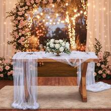 1pc-Pearl Beaded Tulle Fabric, Sparkle Sheer Mesh Net For Wedding Veil, Ramadan Eid Mubarak Party Decor, Bouquet Wrapping, Photo Background Diy Craft Material - White Pearl Tulle - View 3