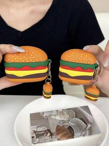 Cute 3D Hamburger Silicone Earphone Protective Case With Mini Hamburger Pendant, Cartoon Food Design Shockproof Protective Cover, Suitable Compatible With Airpods 4, Pro/Pro 2/Pro 3, Soft Anti-Drop Earbud Shell With Keychain - Multicolor - View 9