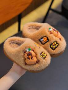 1 Pair Capybara Kids Fuzzy Slippers Winter Boys Indoor Home Slippers For Toddlers And Big Kids Girls - Light Coffee - View 3
